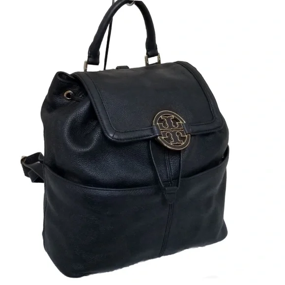 SOLD!!Tory Burch Amanda Black Pebbled Leather Backpack w/COA - Picture 5 of 13